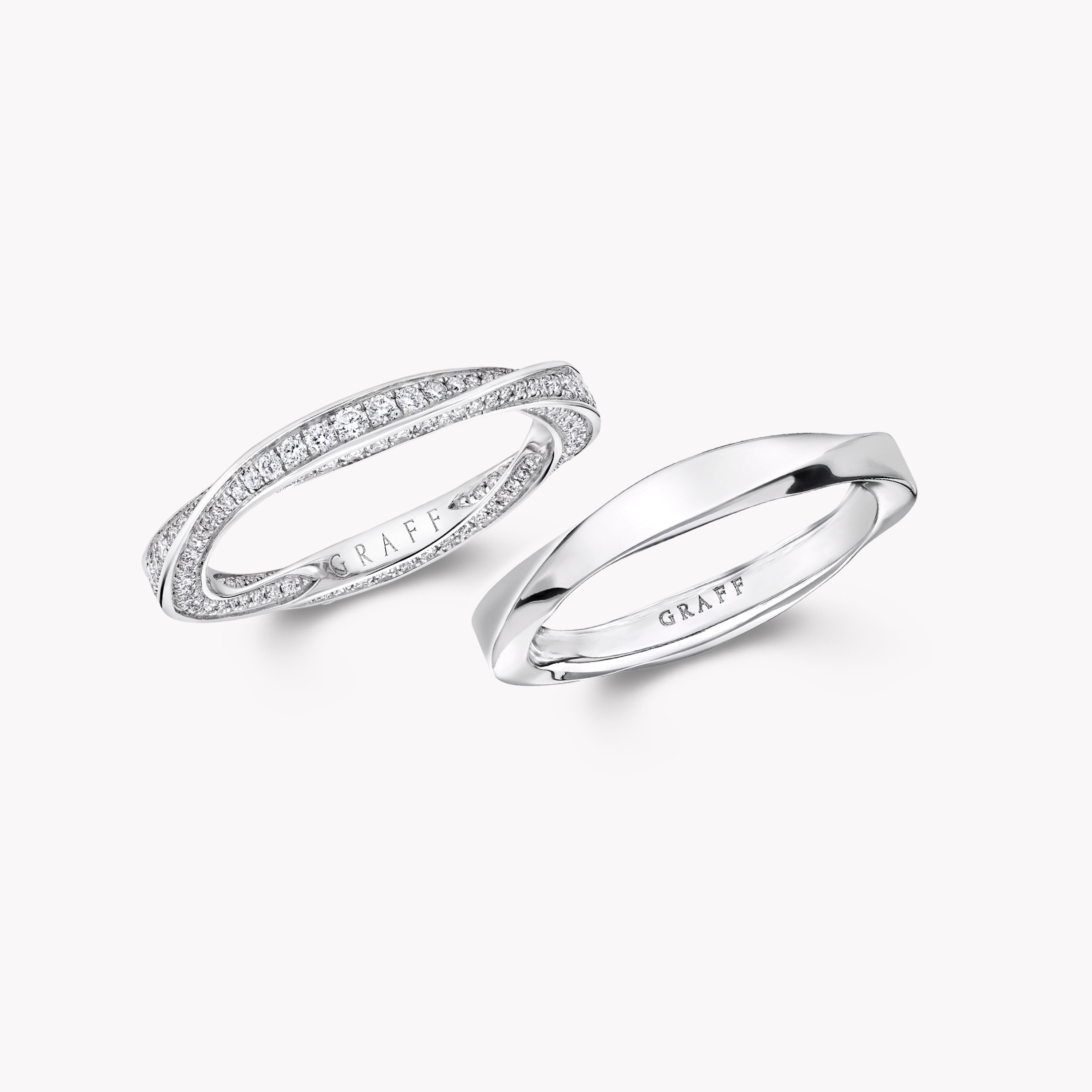 スパイラル ダイヤモンド&プレーンバンド セット, White Gold - Graff